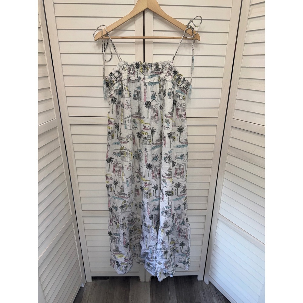 Sewing Down South Crown & Ivy Dress Women White Coastal Toile Beaded Maxi L NEW